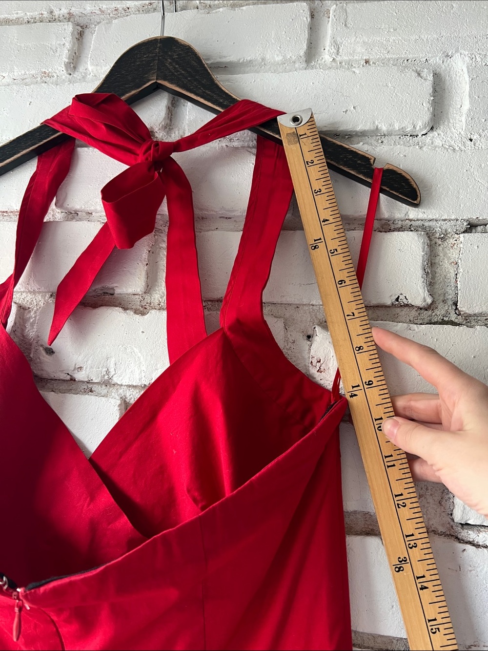 Red Floral Halter Midi Dress vintage le chateau - Picture 14 of 16
